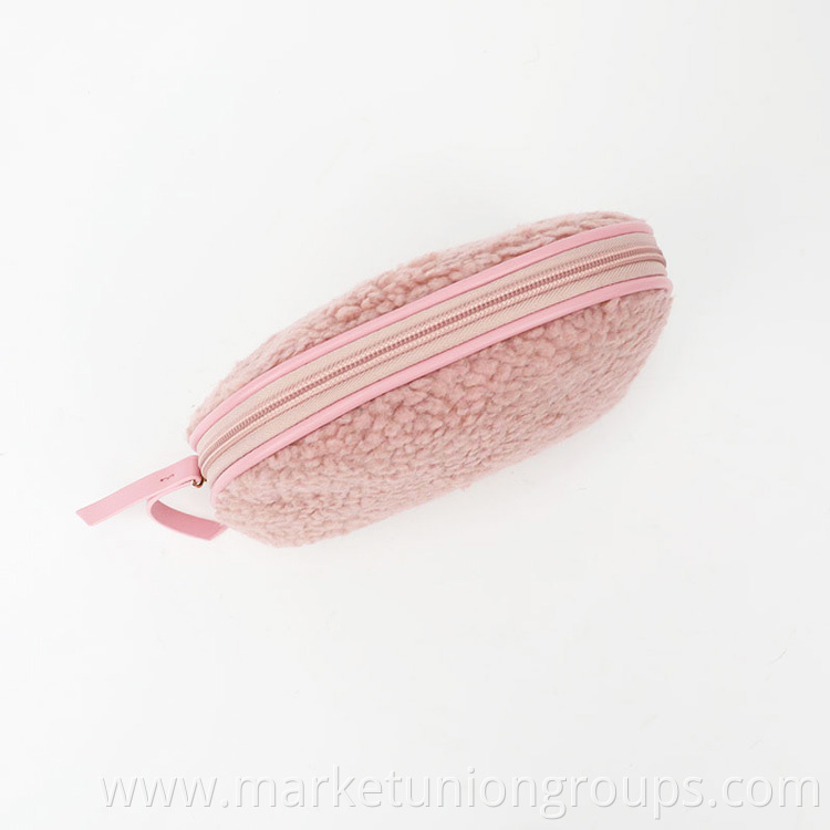 Sherpa Shell Shape Makeup Bag, Cute Pink Cosmetic Plush Storage Bag